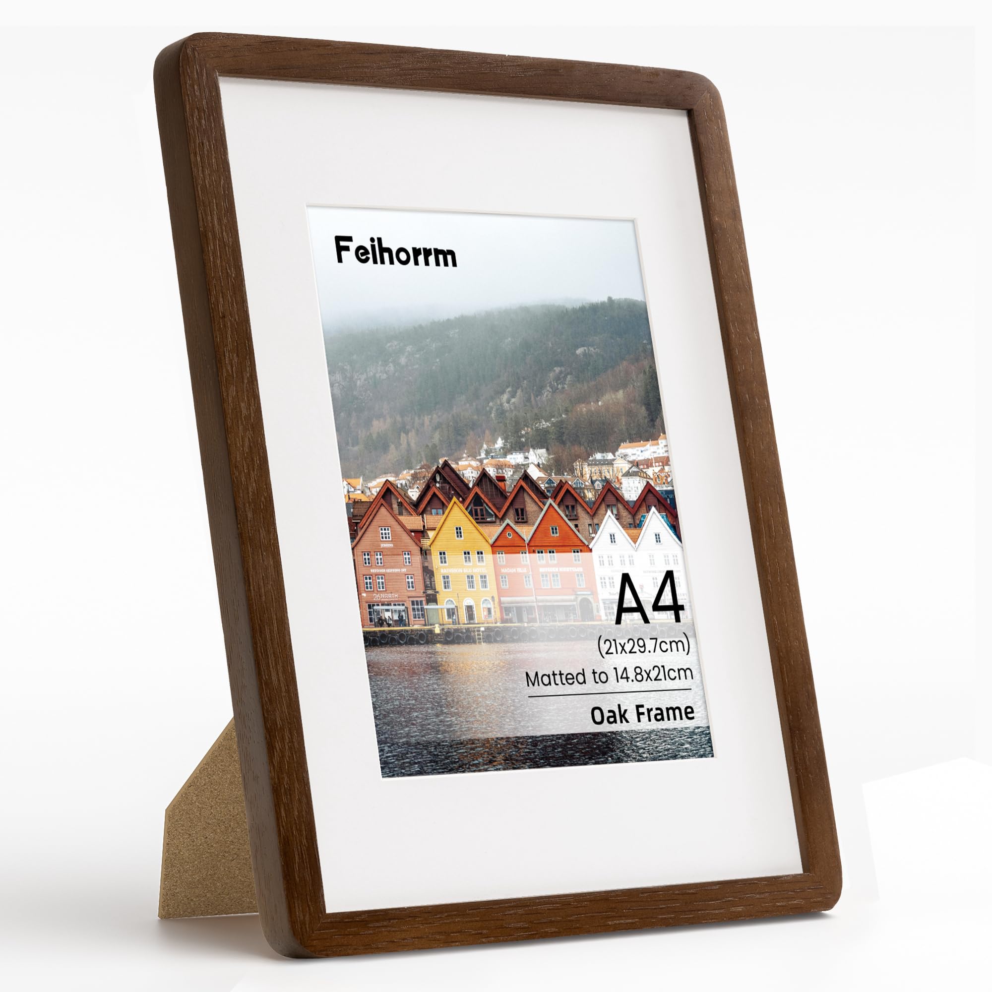 A4 Frame, A4 Certificates Documents Picture Frame Walnut Wood Photo Frame with HD Tempered Glass, Handcrafted A4(21x29.7 CM) Frame Matted to A5(14.8x21 CM) Photo Frame, Wall or Tabletop Decor