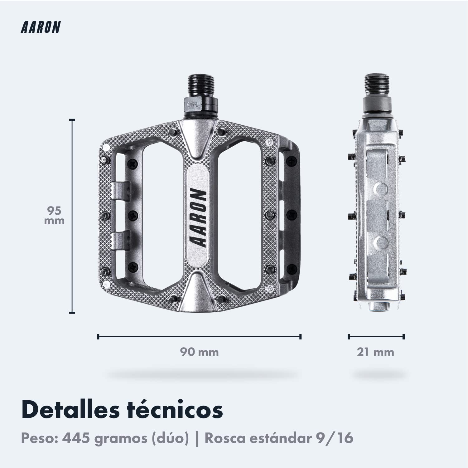 AARON Pedales para Bicicleta de montaña, Pedales Planos, Rock, con cojinetes de Calidad y un Agarre Superior, de Aluminio