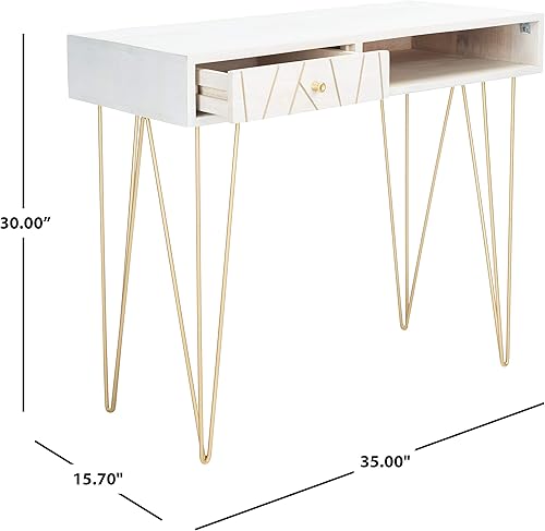 Miniatura 2 de Safavieh Escritorio moderno de caléndula para oficina en casa, natural, latón, 1 cajón, horquilla