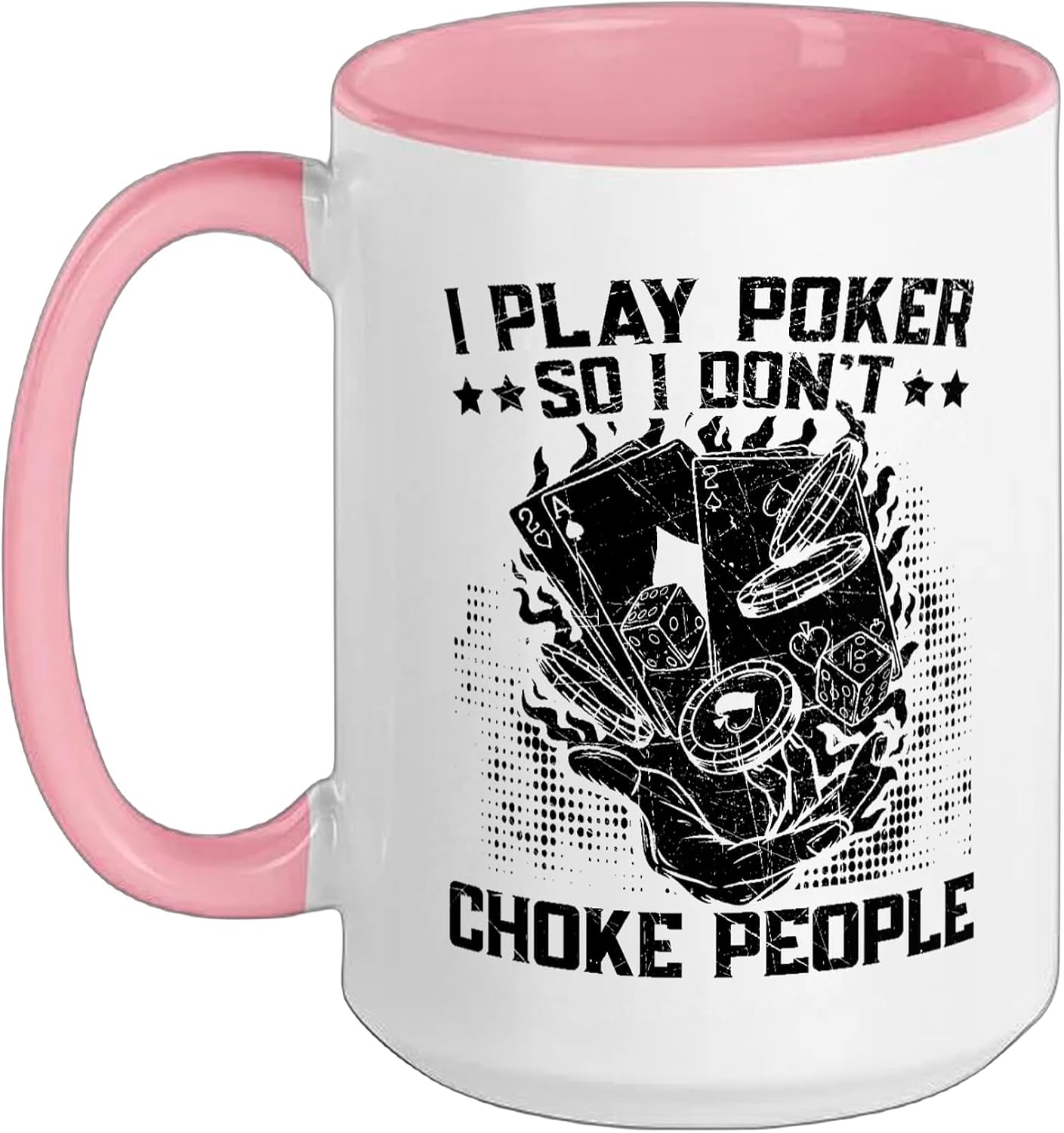 Poker Player Bettor Card Game Casino Gamble Gambling Ceramic Mug, Pink/White, 15oz