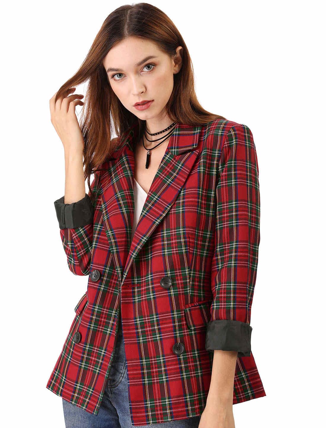 Women's Notched Lapel Double Breasted Work Formal Blazer Jacket