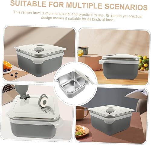 Miniatura 6 de UPKOCH Tazón de fideos instantáneos con tapa, loncheras cuadradas para ramen con tapa, cuencos con tapas, cuenco de fideos antiquemaduras, cuencos