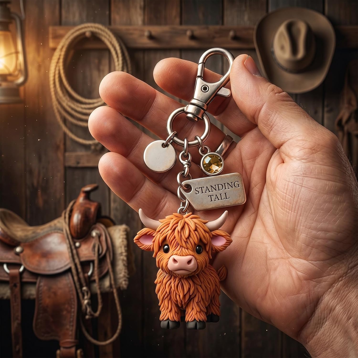 Angyape A Little Highland Cow Keychain for You, 3D Resin Cow Western Backpack Bag Charms Birthstone Emotional Support Gifts image 5