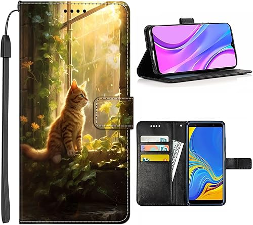 DAFEI Funda tipo cartera para Samsung Galaxy A21 con estampado de gato-aa211 de piel sintética con tapa para tarjetas de crédito y tarjetas de