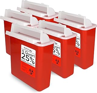 Oakridge Products Sharps Container for Home Use and Professional 5 Quart (5-Pack), Biohazard Needle and Syringe Disposal, Mailbox Style Lid, CDC Certified