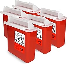 Sharps Container for Home Use and Professional 5 Quart (5-Pack), Biohazard Needle and Syringe Disposal, Mailbox Style Lid, CDC Certified