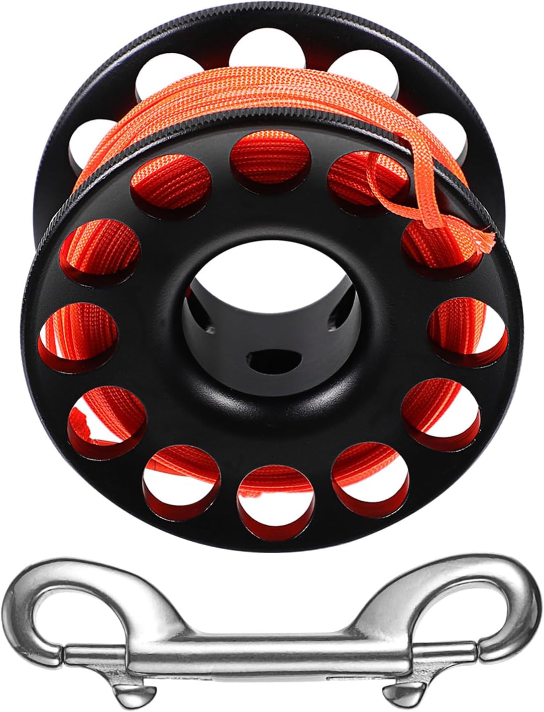 Scuba Diving Finger Spool Aluminum Reel with 30m Black Cord Anti-Tangle Guide Line Spool for Underwater Snorkeling and Cave Diving Accessories