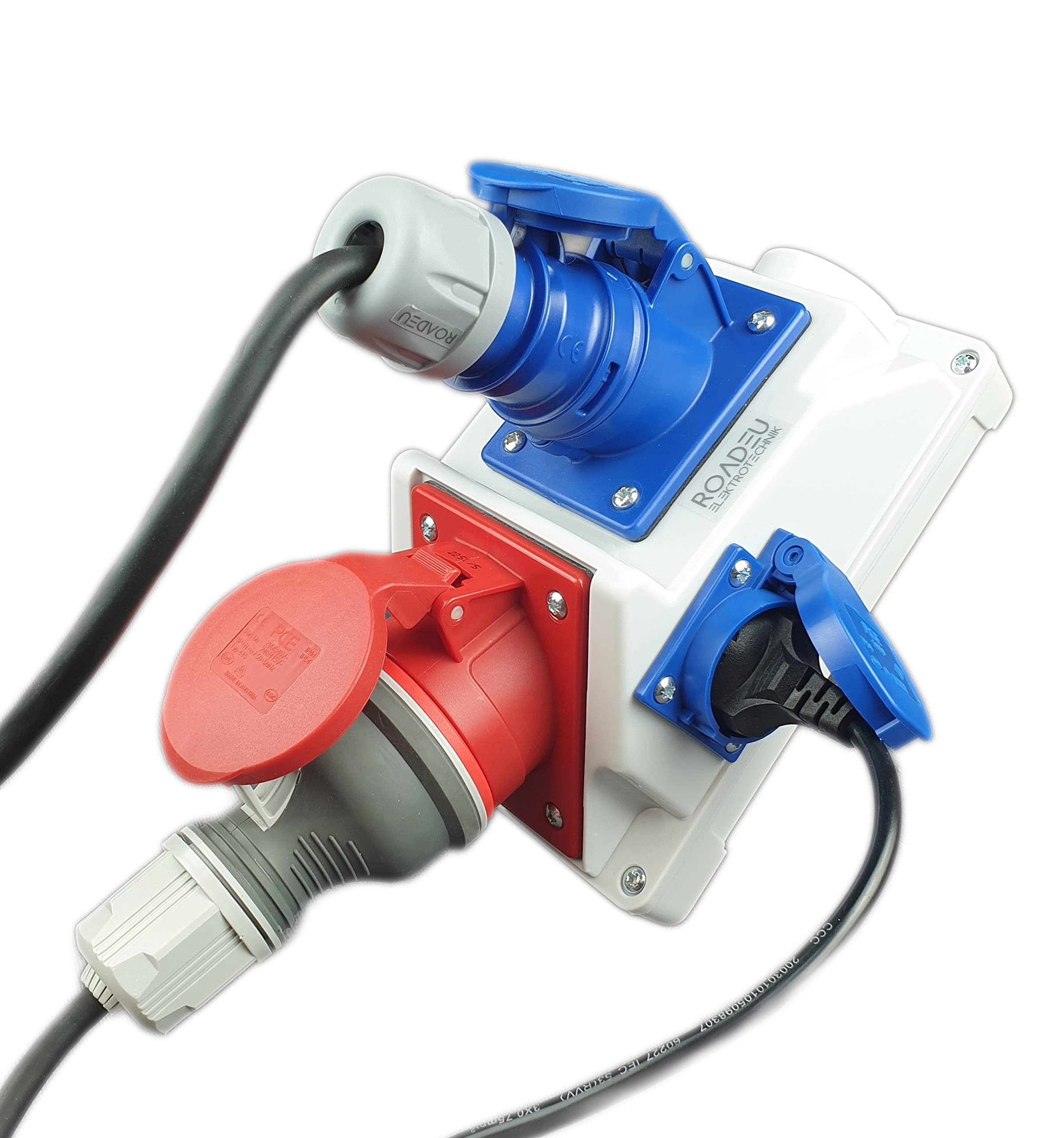RoadEu - Presa di Corrente Industriale Combinata, Distributore da Parete CEE 5P Con Presa CEE 3P e Schuko 16A - Scatola di Distribuzione a Parete PCE
