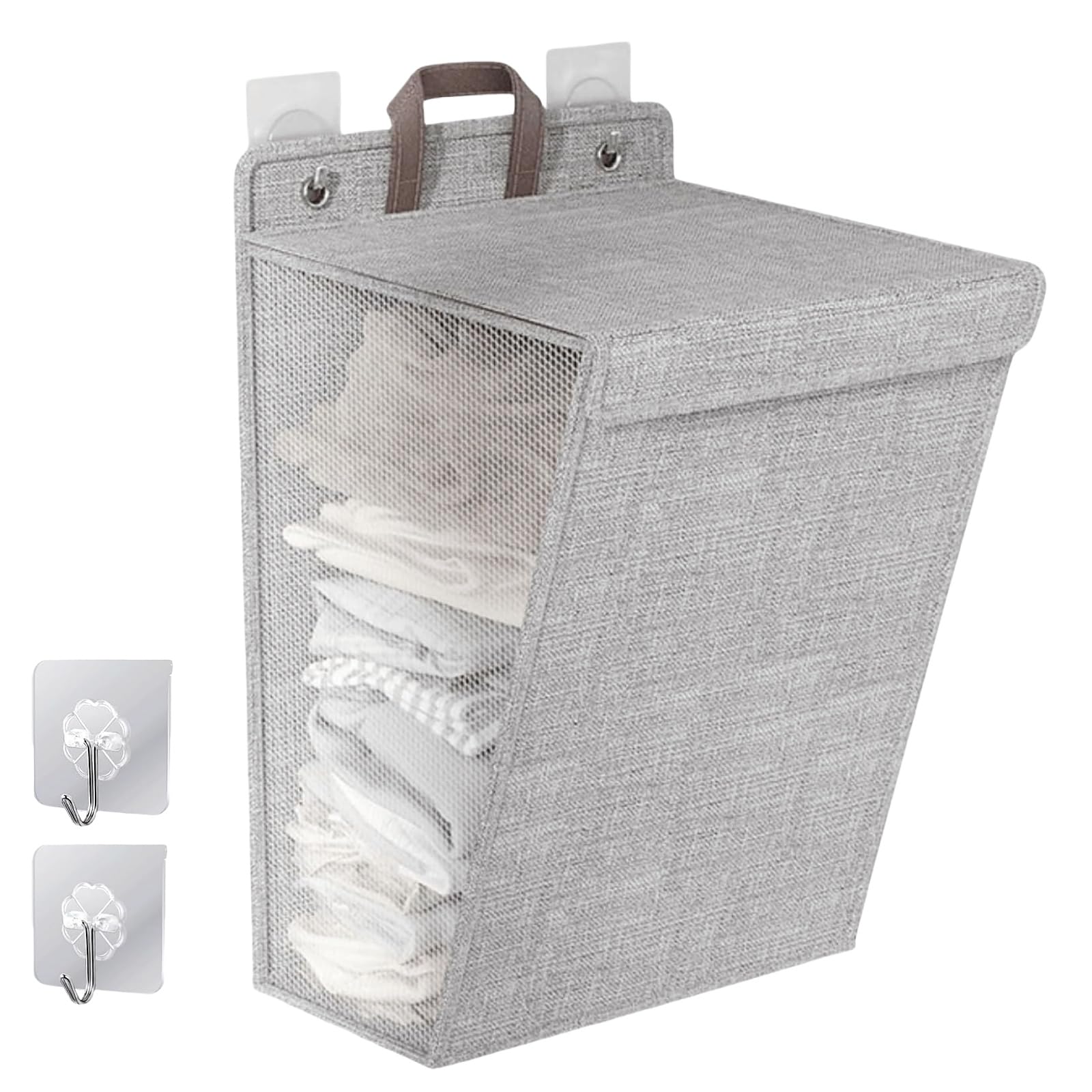 TUMYES Cesto de Ropa Sucia con Tapa, Cesta de Lavandería Plegable de Gran Capacidad, Colgante de Pared sin Perforar, Multifuncional Organizador Adecuado para Dormitorio, Salón y Lavandería (Gris) - Gris