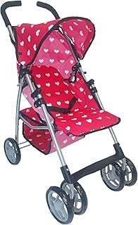 Baby Doll Stroller for Toddler Girls & Big Kids up to 8 Years Old | 28â€ Baby Stroller for Dolls, Toy Baby Stroller with Cute Pink Hearts Pattern, Storage Basket, Canopy, Handle Grips, Swivel Wheels