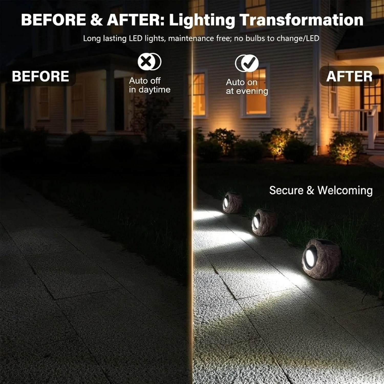 Solar Rock Lights Outdoor Waterproof - [4 Pack] Realistic Stone Solar Powered Garden Lights, LED Decorative Landscape Lighting for Pathway, Yard, Walkway, Lawn, Rockery, Warm White