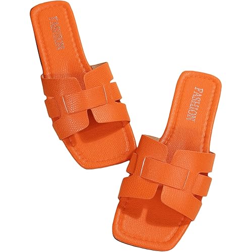GORGLITTER Women's Crocodile Embossed Flat Sandals Cross Strappy Open Toe Slide Sandals