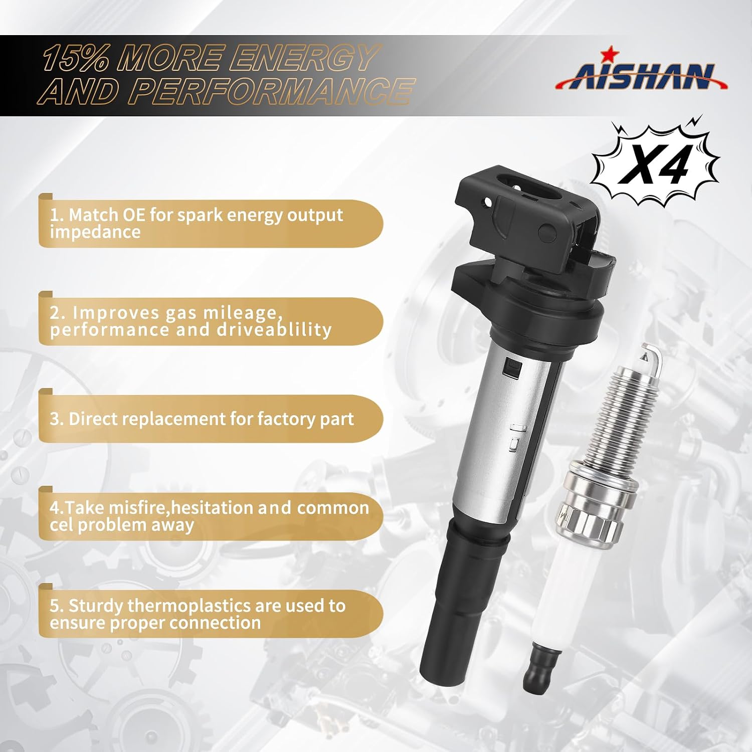 Set of 4 Ignition Coil Pack and Iridium Spark Plugs Compatible with Mini Cooper 2007 2008 2009 2010 2011 2012 2013, Paceman 2013 2014 2015 2016, Countryman 2011-2016 L4 1.6L UF598 12137575010