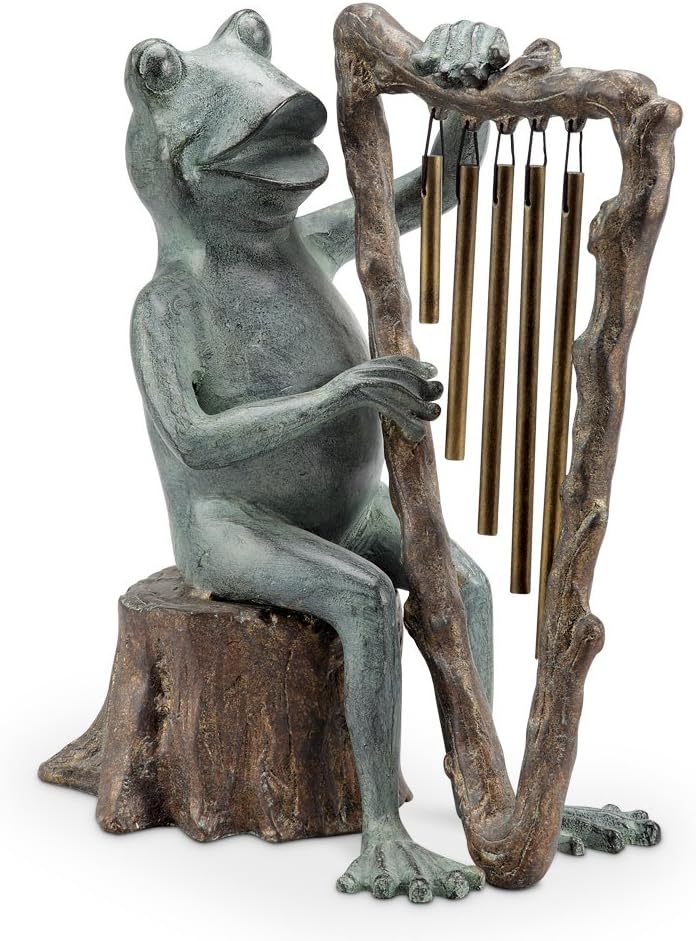 Frog and Harp Tube Windchime and Garden Sculpture