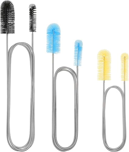 Patelai 3 piezas de cepillo de manguera de filtro de acuario, tubo flexible de acero inoxidable, cepillo largo, limpiador de tuberías dobladas de