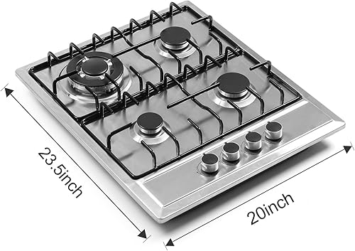Miniatura 2 de Cocina de gas integrada de 24"x20" de 4 quemadores de acero inoxidable con kit de conversión NG/LPG, protección de termopar y fácil de limpiar