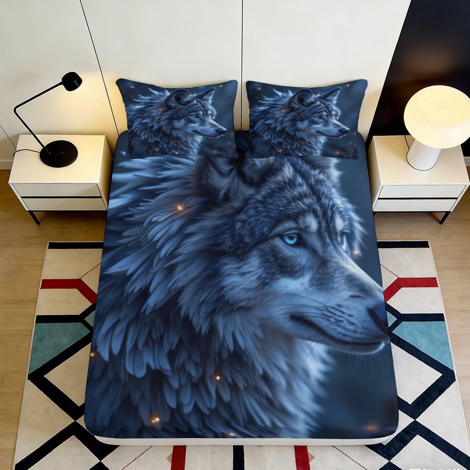 Kzqjxnhpcr Style-8 3D Printed Wolf Pattern Fitted Sheet Microfiber Deep Pocket Non-Slip Bedroom Bedding Wolf Mattress Fitted Cover Washable 90X200x25cm 90X200x25cm