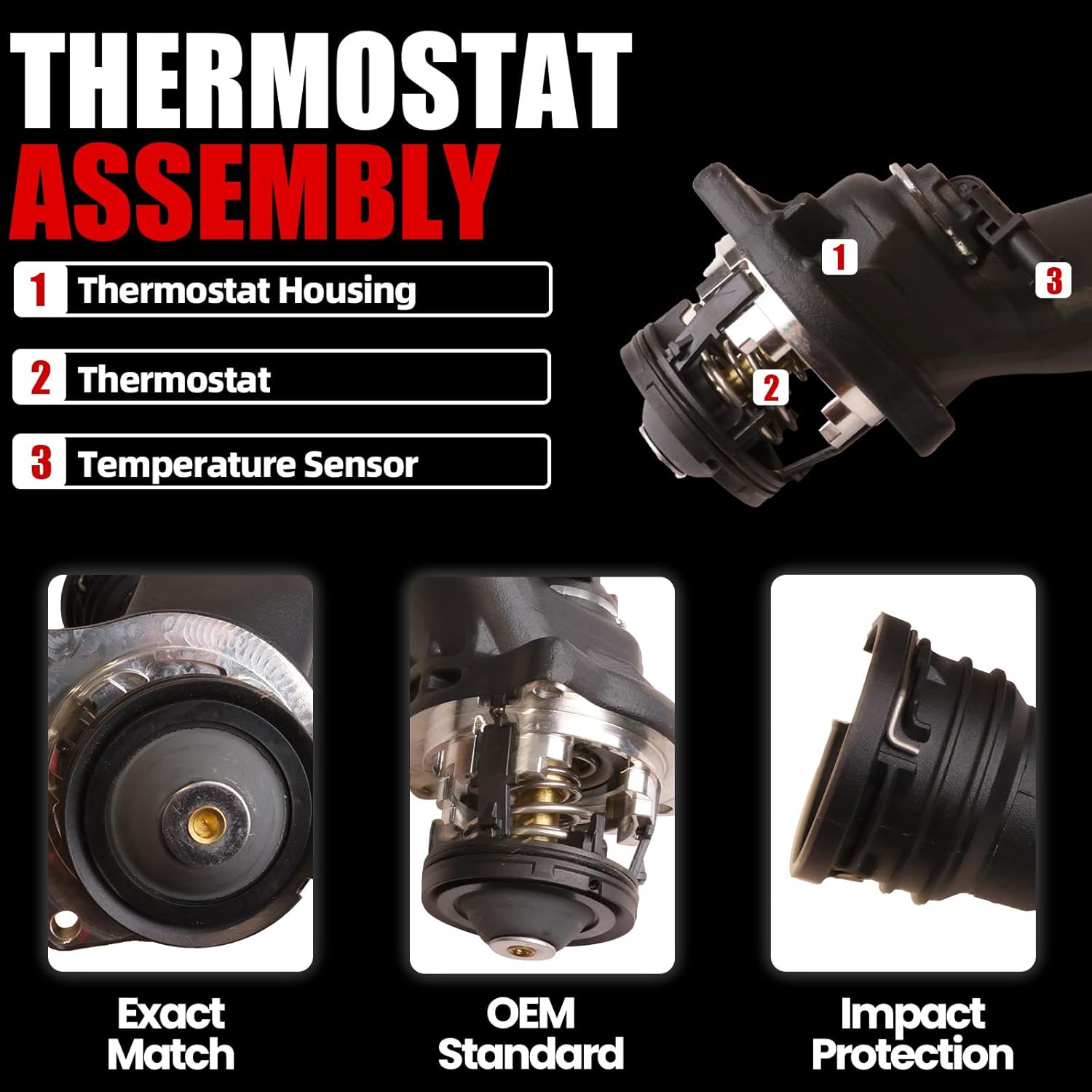MITZONE Aluminum Coolant Thermostat Housing Assembly Compatible with 2011-2020 Mercedes Benz CL550 CLS550 E550 GL550 GLE550 GLS550 S550 ML550 SL550 ML500 S500 GL500 CL63 AMG E63 AMG 4.7L 5.5L V8 M278