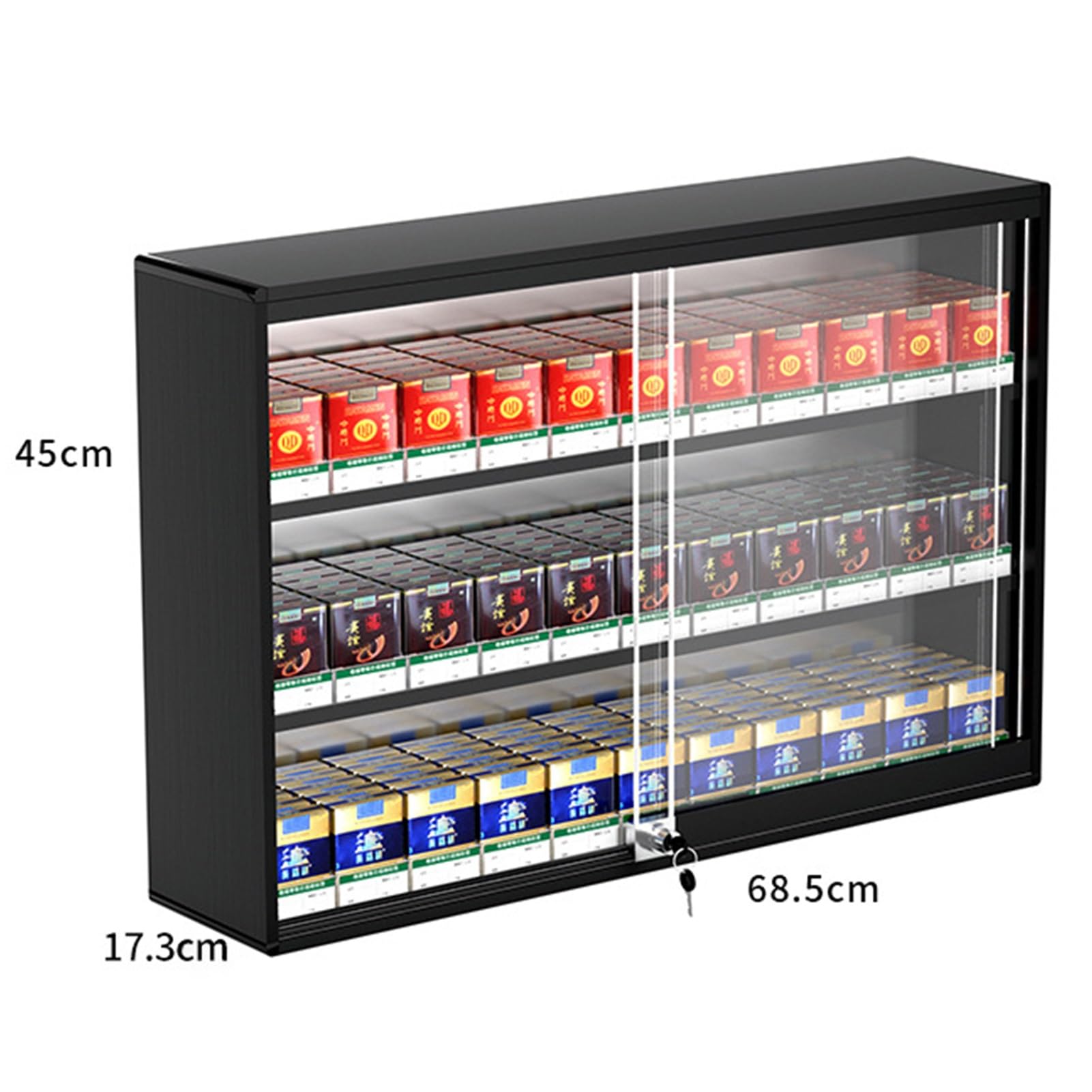 Expositor de cigarrillos, estantes de exhibición para tiendas minoristas, supermercados y mercados, vitrina de exhibición de cigarrillos de pared, organizador d,Black-26.97x6.81x17.72in/68.5x17.3x45CM