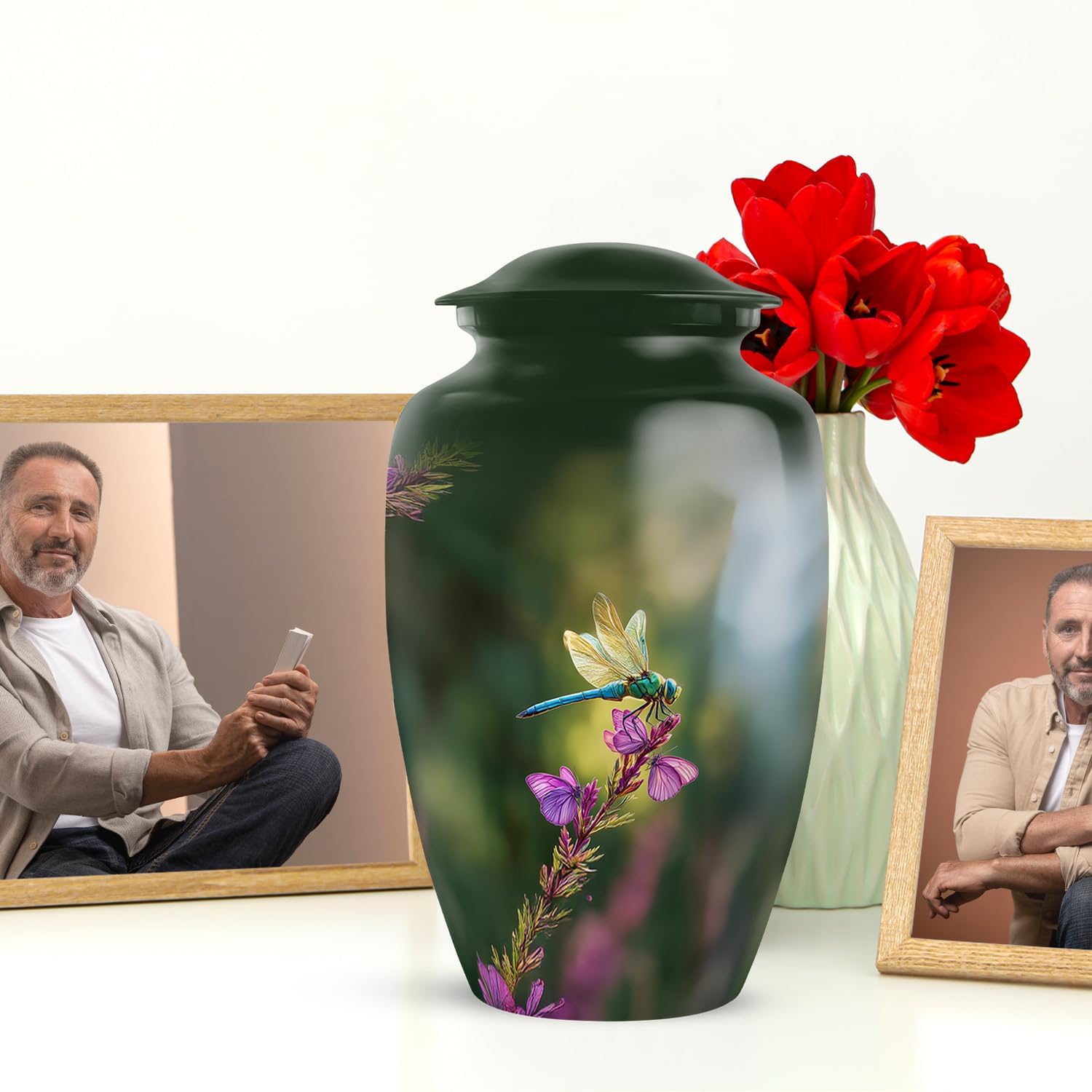 Dragonfly Large Urn for Ashes Adult Male, Butterfly Urn for Ashes for Women, Memorial Funeral Urns for Mom & Dad, 10 Inch