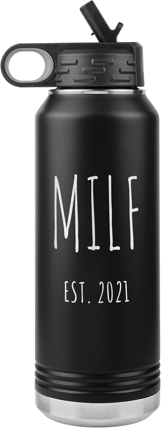Milf Mug Push Present for New Mom Gifts Funny Mother Est 2021 Water Bottle Baby Shower Future Mom Pregnant Congratulations 32oz BPA Free