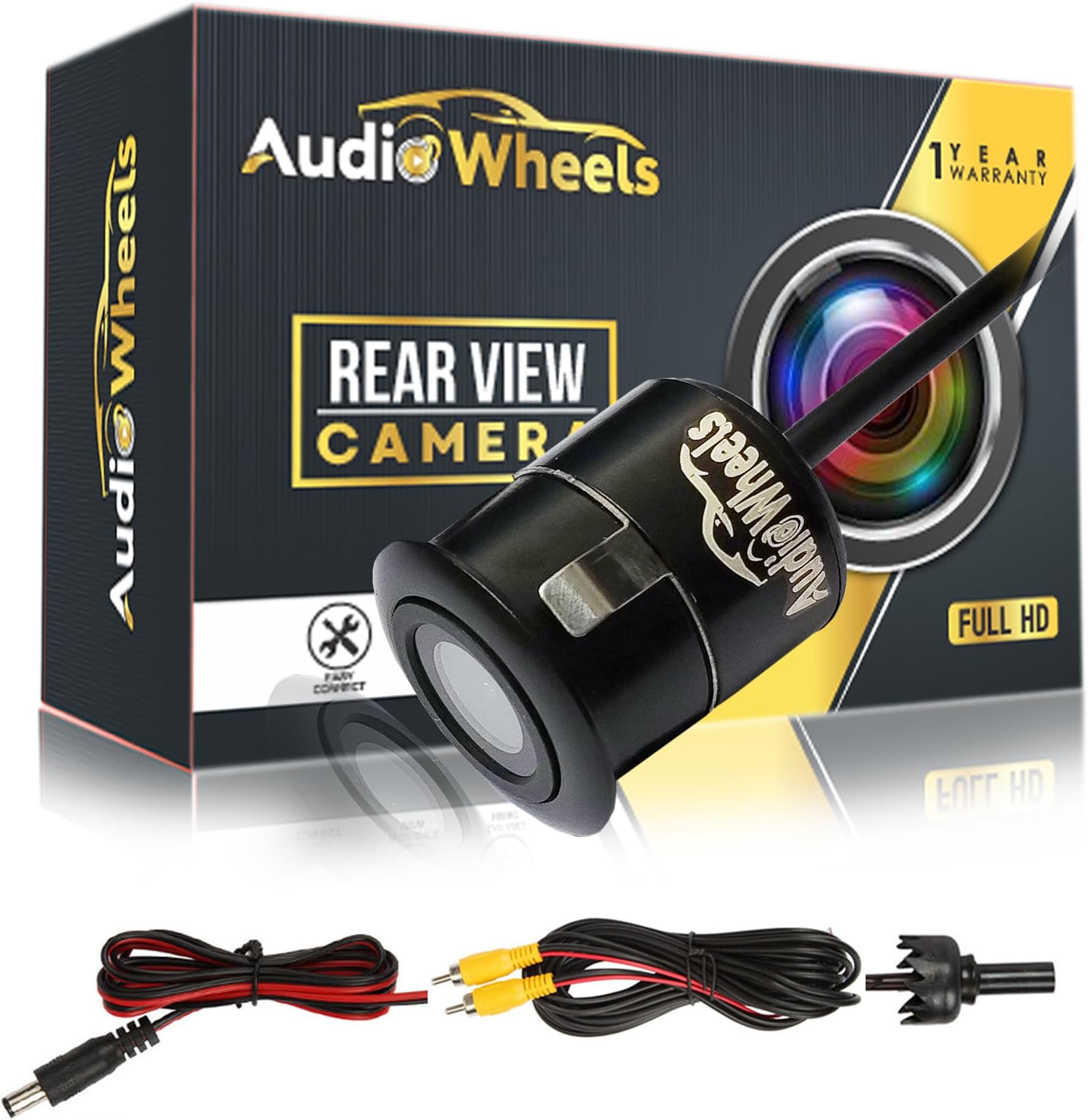 Audio Wheels AHD 1080P Car Backup Camera - 170° Wide Angle, IP68 Waterproof and Night-Vision Compatible with Car Android Monitors - Enhance Your Driving Safety