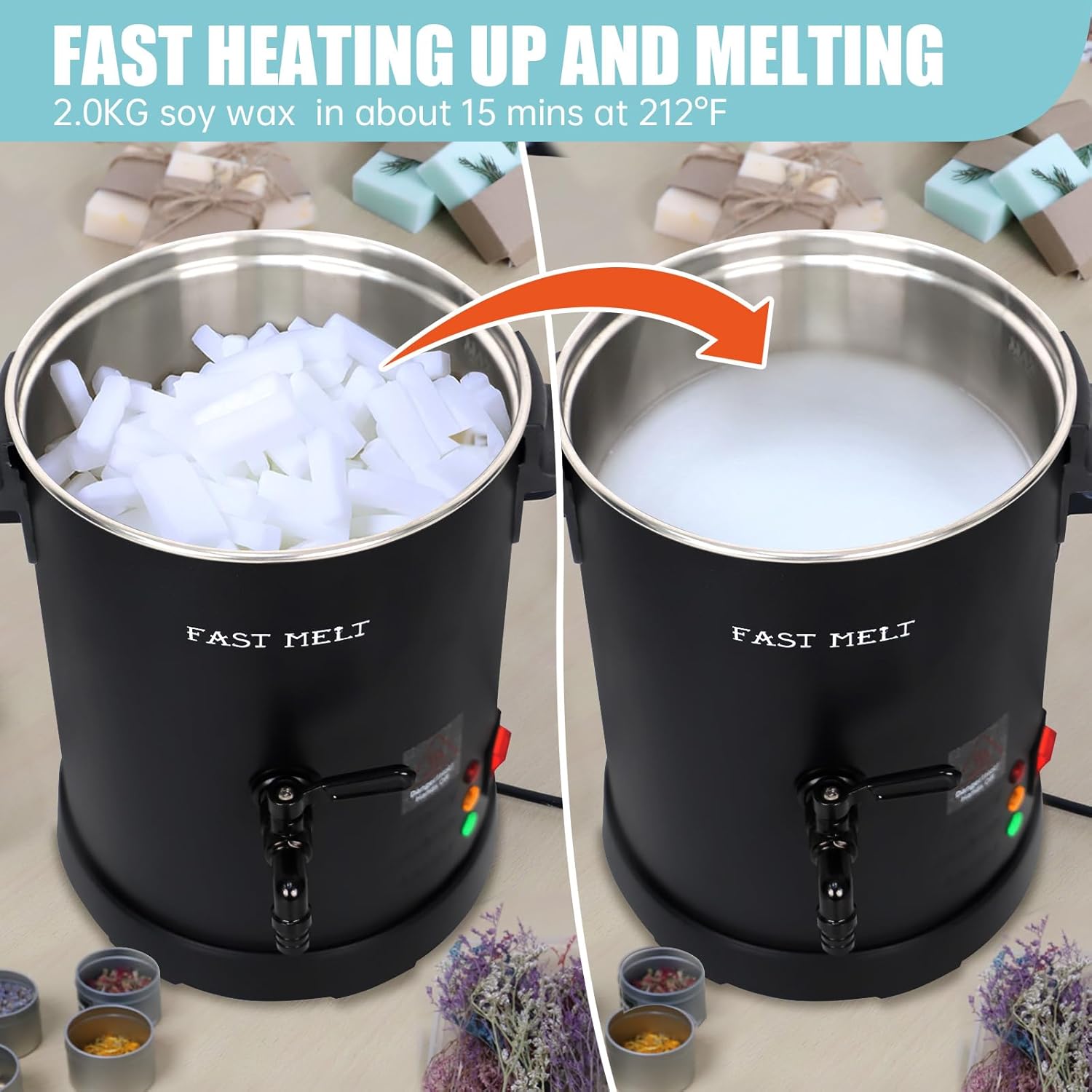 FAST MELT 6Lbs Soap Base Melter - Soap Making Kit with Constant Temperature Control Melter, Quick Pour Spout, Ideal for Homemade Soap Business Fast Loading Easy Clean