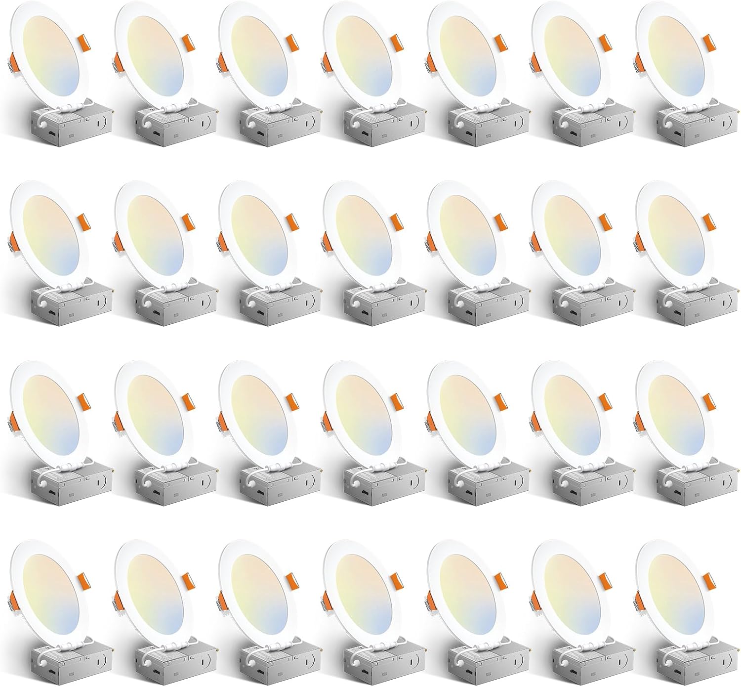 Amico 28 Pack 6 Inch 5CCT Ultra-Thin LED Recessed Ceiling Light with Junction Box, 2700K/3000K/3500K/4000K/5000K Selectable, 12W Eqv 110W, Dimmable Can-Killer Downlight, 1050LM High Brightness - ETL