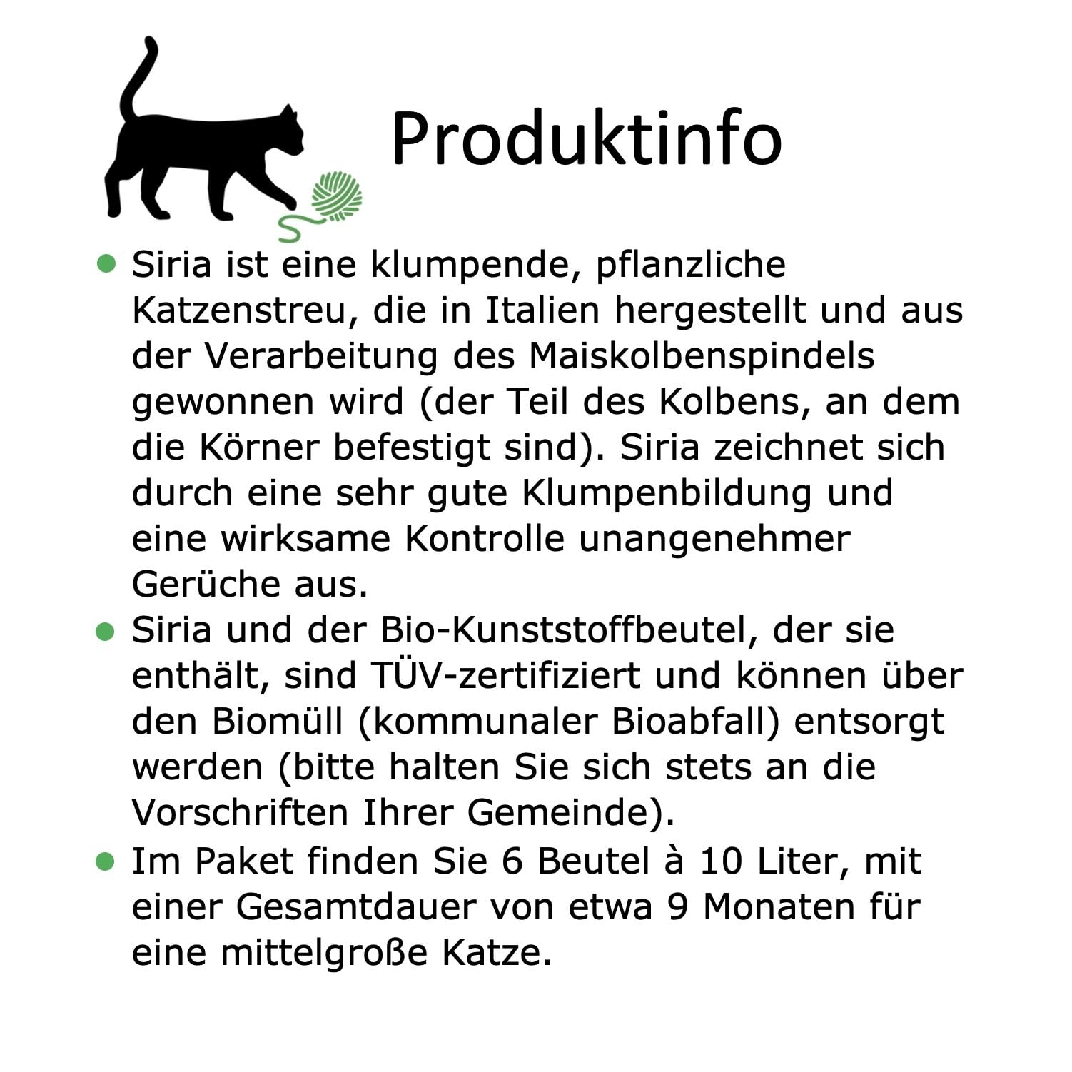 Siria 60L-Katzenstreu Klumpend und Pflanzlich-Set 6 Sack je 10 Liter