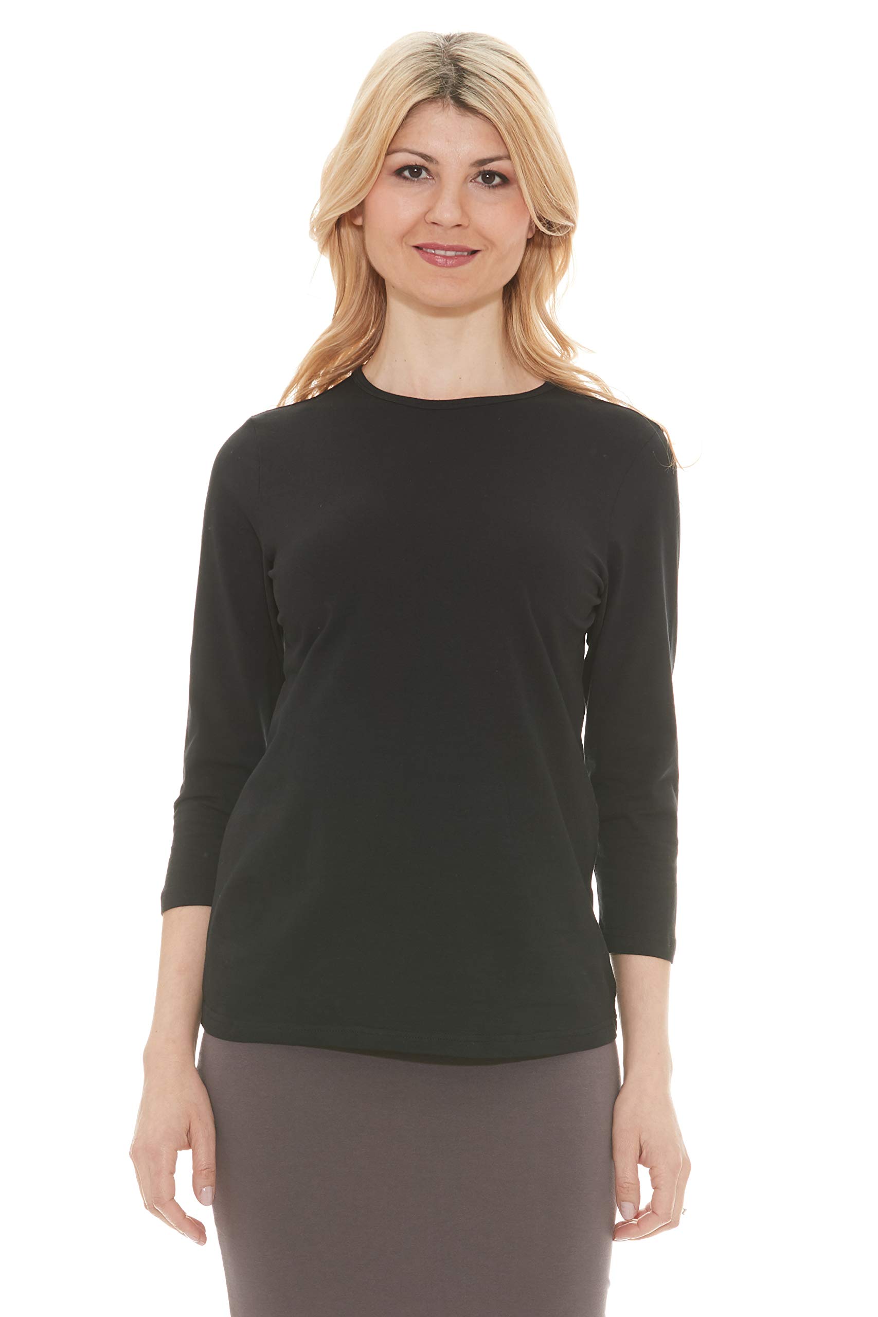 ESTEEZwomens Esteez Womens 3/4 Sleeve Cotton Snug Fit High Neck Base Layering T-shirt Fitted