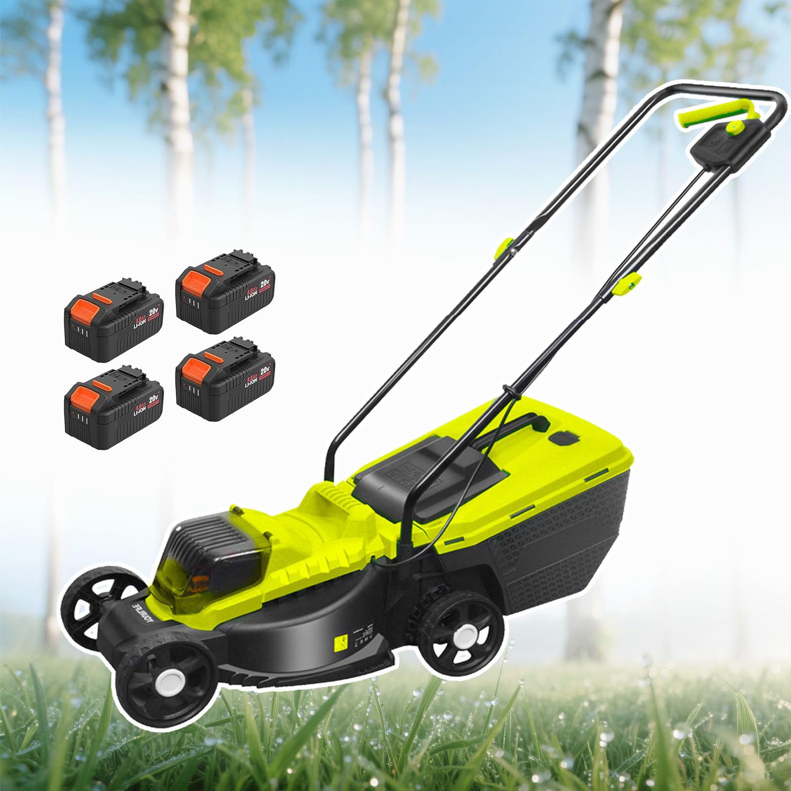Kosiarka Elektryczna 1600 W, Akumulator Litowy 4,0 Ah 40 V, 1600 W Do Ogrodów, Cortadora De Pasto, Wertykulator Do Trawników Z 3-Stopniową Regulacją Wysokości I Szerokością Koszenia 33 Cm,Battery*4