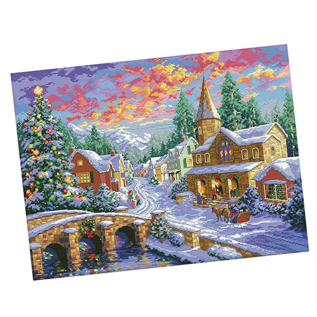 KBOLAE Winter Village Stamped Cross Stitch Kit DIY Handmade Needlework 11CT 67x52cm
