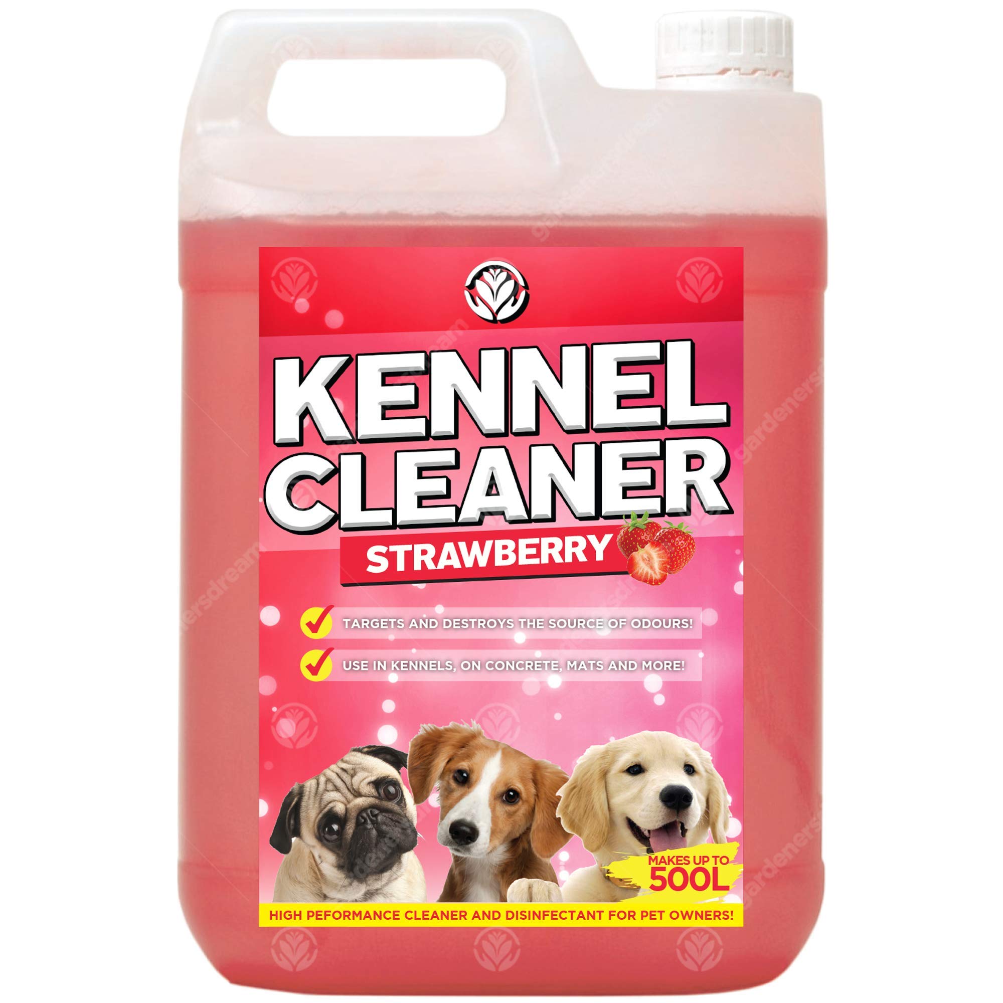 GardenersDream Kennel Cleaner 1 x 5L - Professional Safe Dog Cat Pet Odour Remover and Disinfectant 5 Litre Fragrance Fresh Concentrate 2 in 1 Simply Mix and Spray Solution (Strawberry)