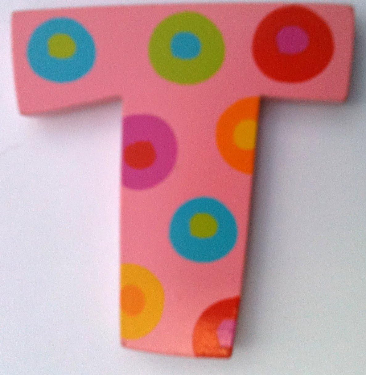 TATIRI Bright Multi-Color Alphabet WOODEN Letter STRIPES & DOTS (2 1/2 Inches Tall) (DOTTED Letter T)