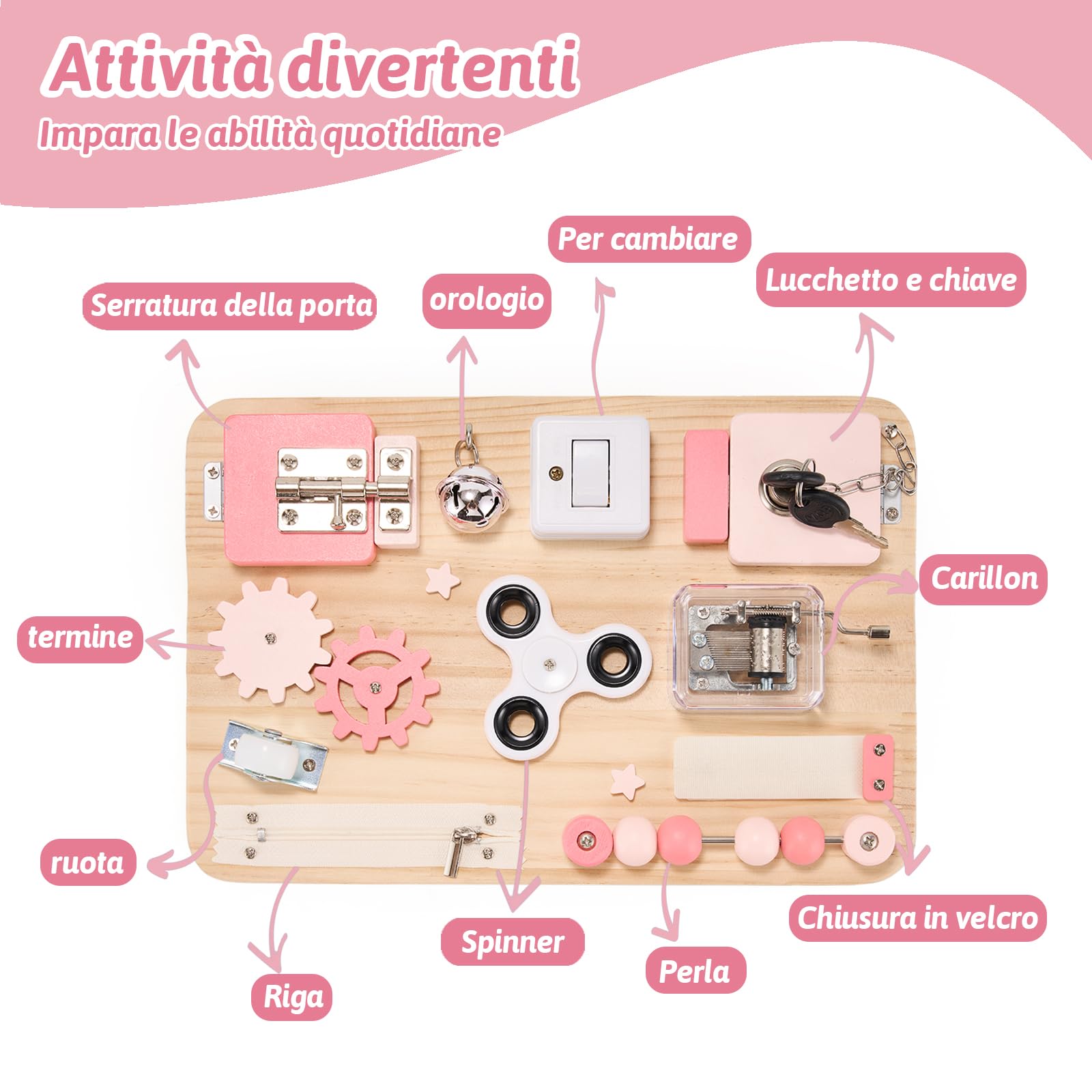 Potatomato Montessori Rosa Aktivitätsbrett & Orangefarbenes Aktivitätsbrett für Kinder