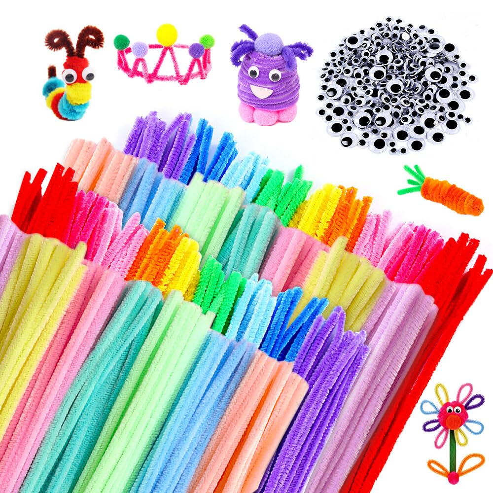 500 Stk Pfeifenputzer Bastelset - Chenilledraht Mit Kulleraugen