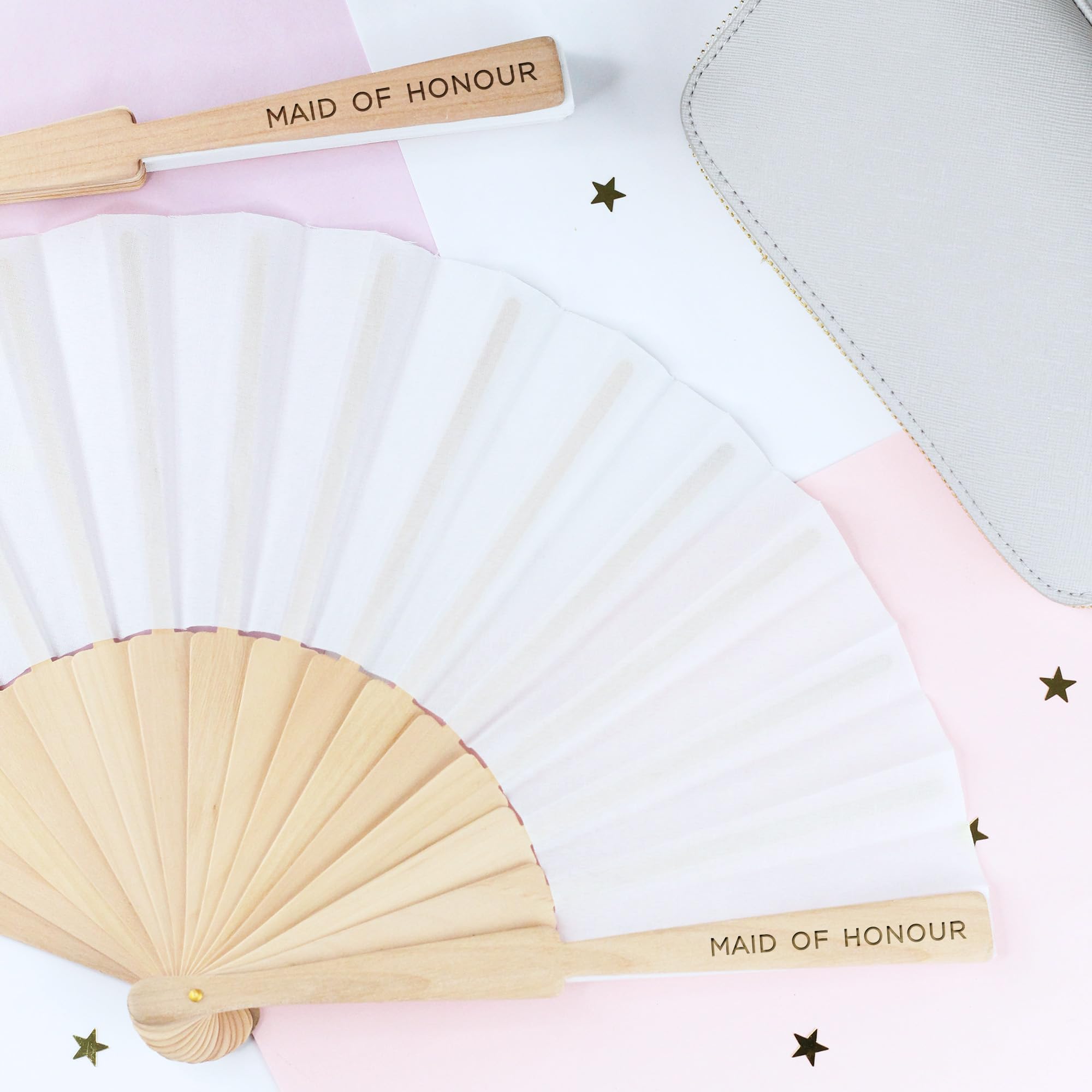 eBuyGB Engraved Maid of Honour White Wooden Wedding Role Folding Fan