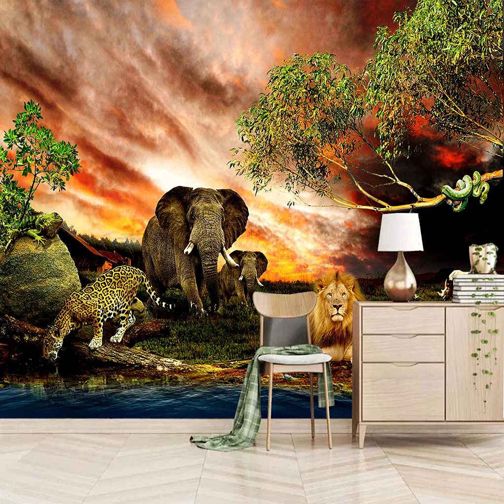 Papier Peint Canevas 3D Lion pour créer une ambiance nature sauvage dans votre chambre