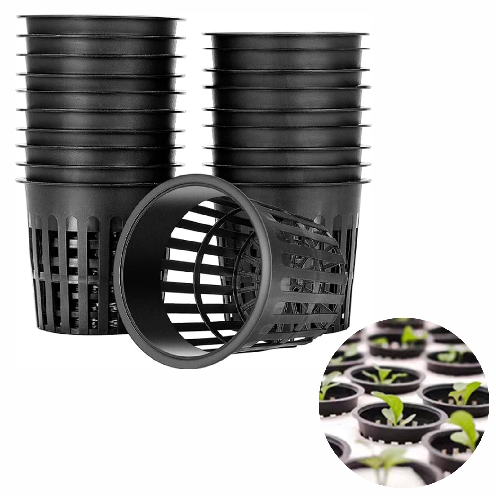 Ctforest Black Pack Of 20 Water Culture Plant Baskets, Plastic Hydroponics Plant Pots, Hydroponic Baskets Made Of Plastic, Suitable For Hydroponic Planting And Earthless Cultivation On Garden Balconies
