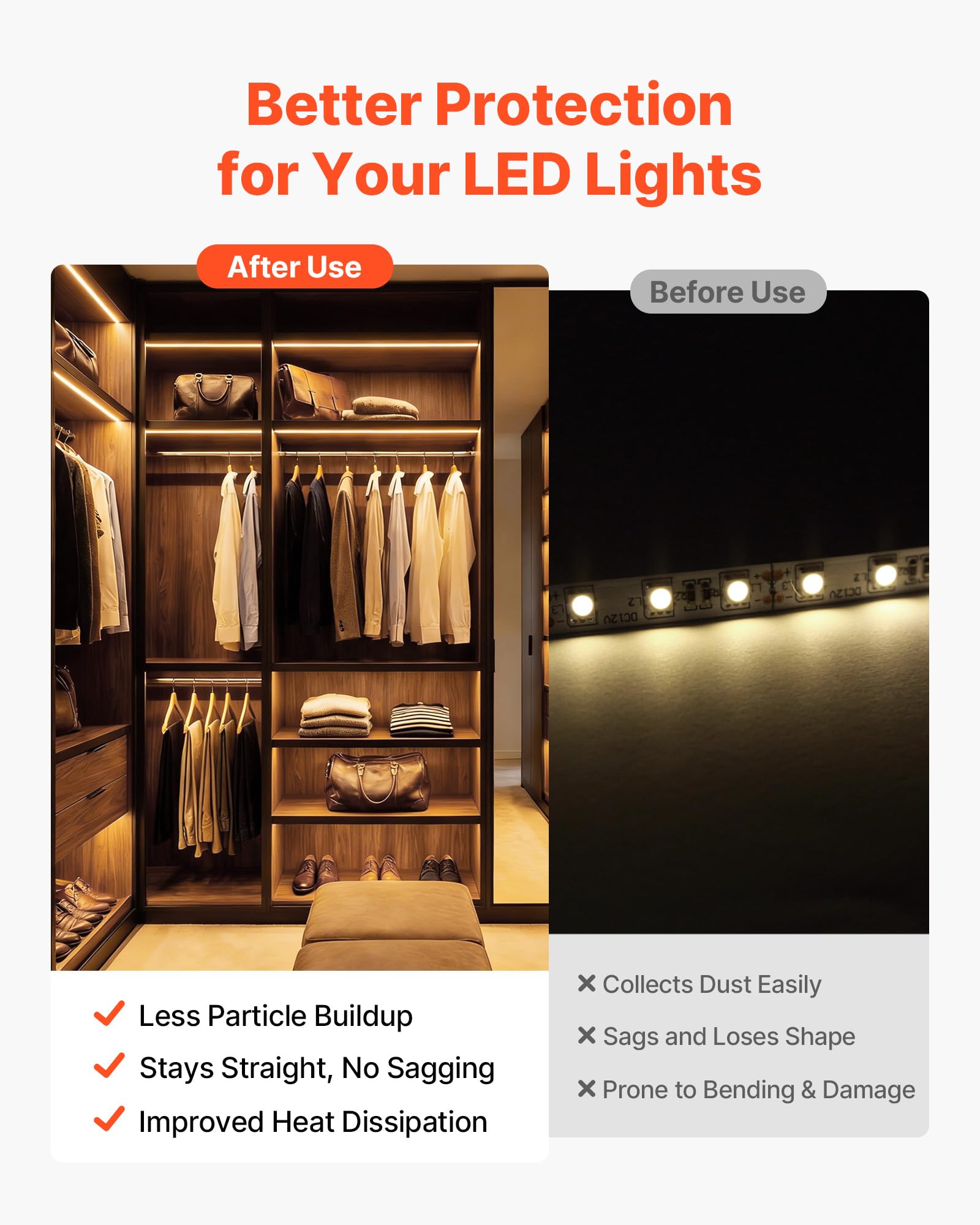 VEVOR Set di Profili per Strisce LED in Alluminio 10 pezzi da Incasso Lunghezza 2 m, Confezione 10 Canali per Luci LED per Cartongesso Illuminazione da Parete Soffitto con Diffusore Bianco