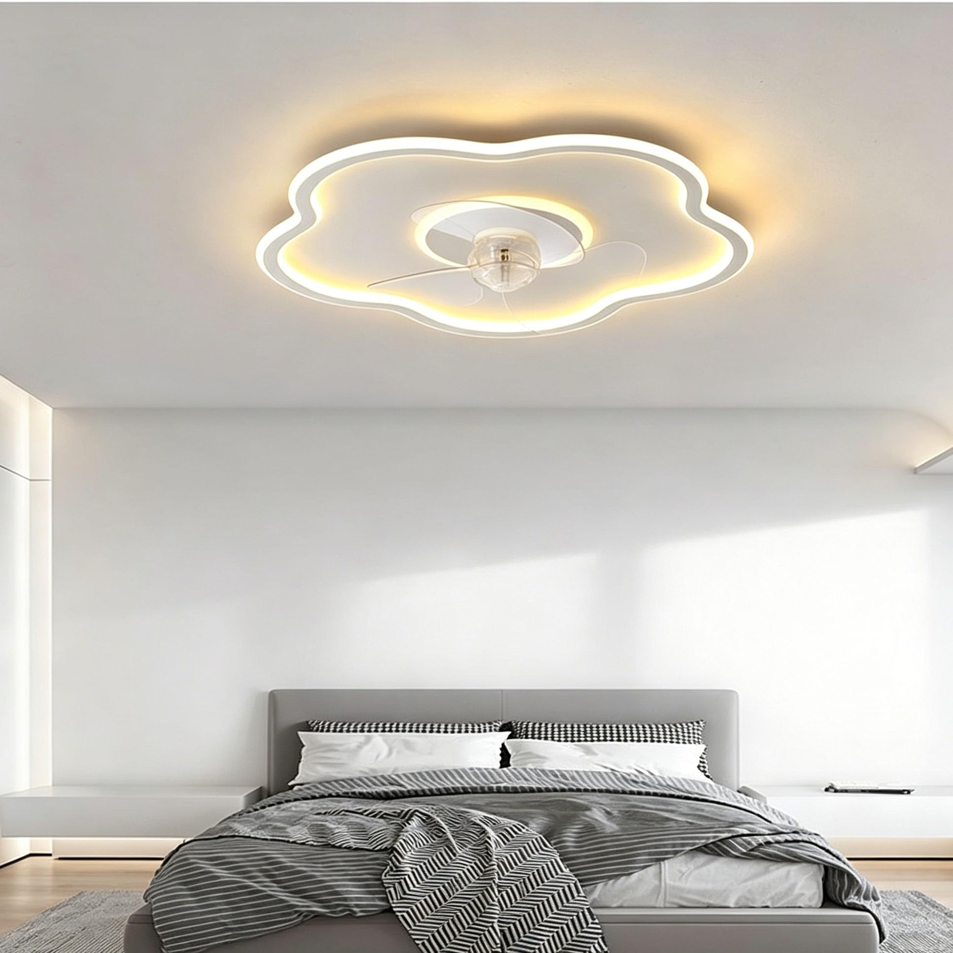 Piptyllite Smart Ceiling Fan with Lights,Cloud Shape LED Flush Mount Ceiling Fan,3 Color Temperature Dimming,Suitable for Bedroom