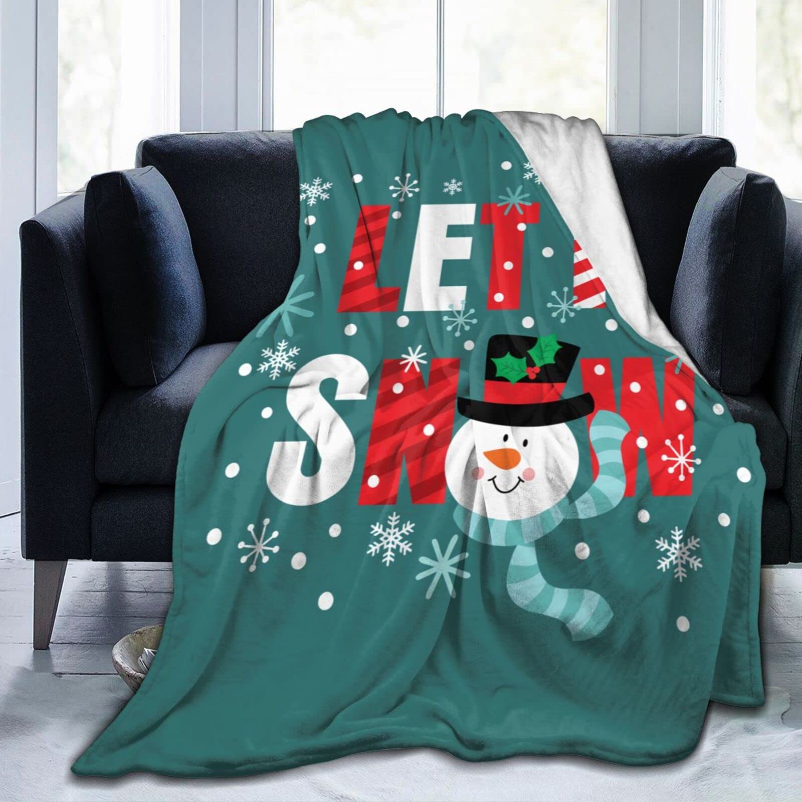 Lsjuee Christmas Snowman Throw Blanket Warm Cozy Blankets Lightweight Soft Cozy Flannel Winter Holiday Blanket for Sofa Couch Bed Office Xmas Gift 80"X60"