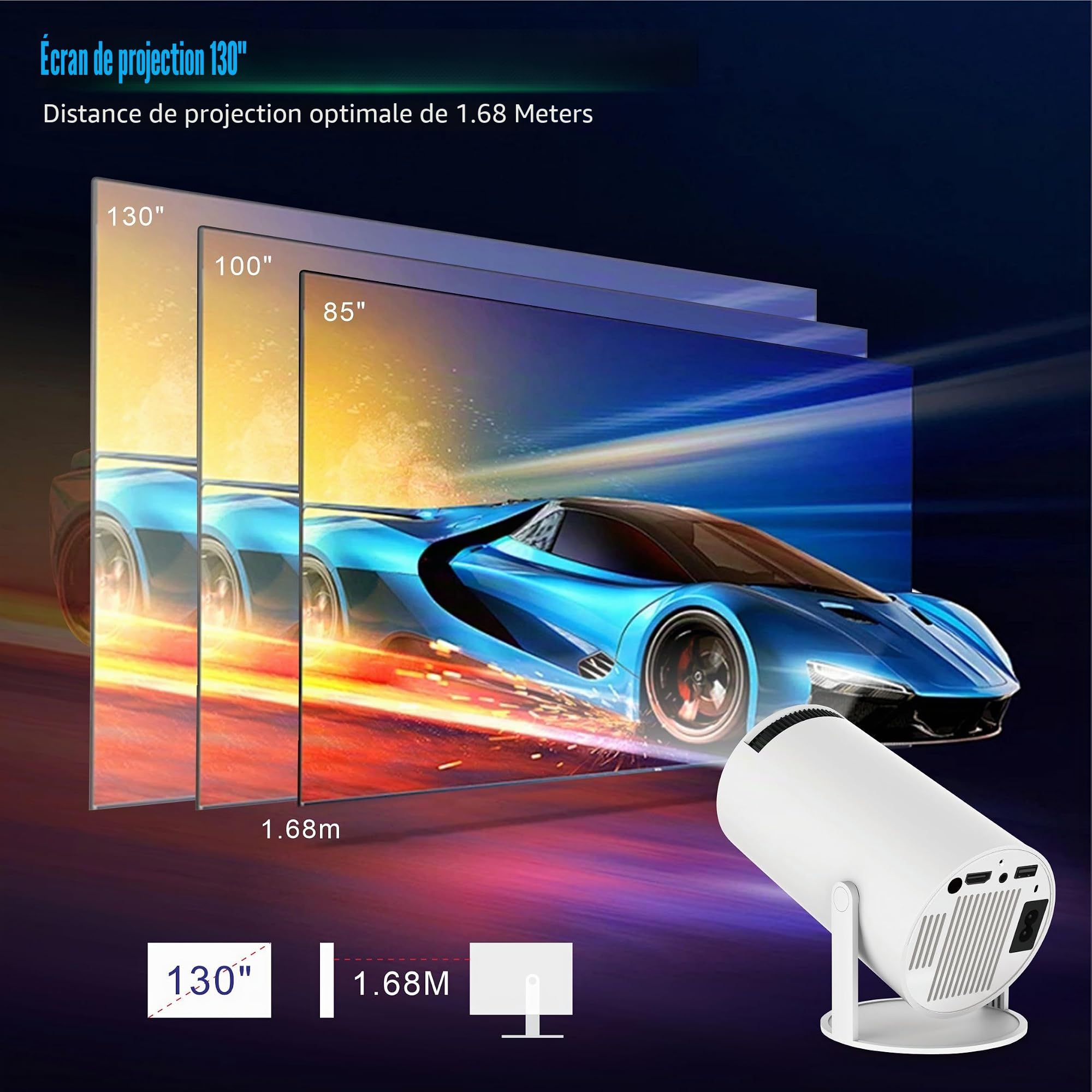 Mini Vidéoprojecteur,Home cinéma 4K Mini Projecteur avec Android OS, Prend en Charge 5G WiFi, BT5.0, Correction trapézoïdale Automatique, Angle de 180 degrés, écran 130 Pouces pour Téléphone/PC/Lap