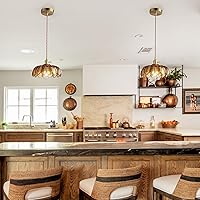 Vista 5 de Lámparas colgantes Isla de cocina: Lámpara colgante de vidrio ámbar con interruptor giratorio, base E26 - Iluminación moderna para comedor