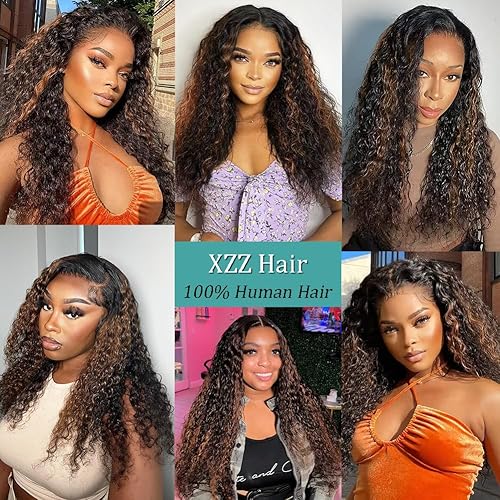 Miniatura 6 de XZZ Pelucas de encaje frontal con reflejos degradados, cabello humano 1B30 negro y marrón, pelucas de cabello humano rubio miel, pelucas frontales