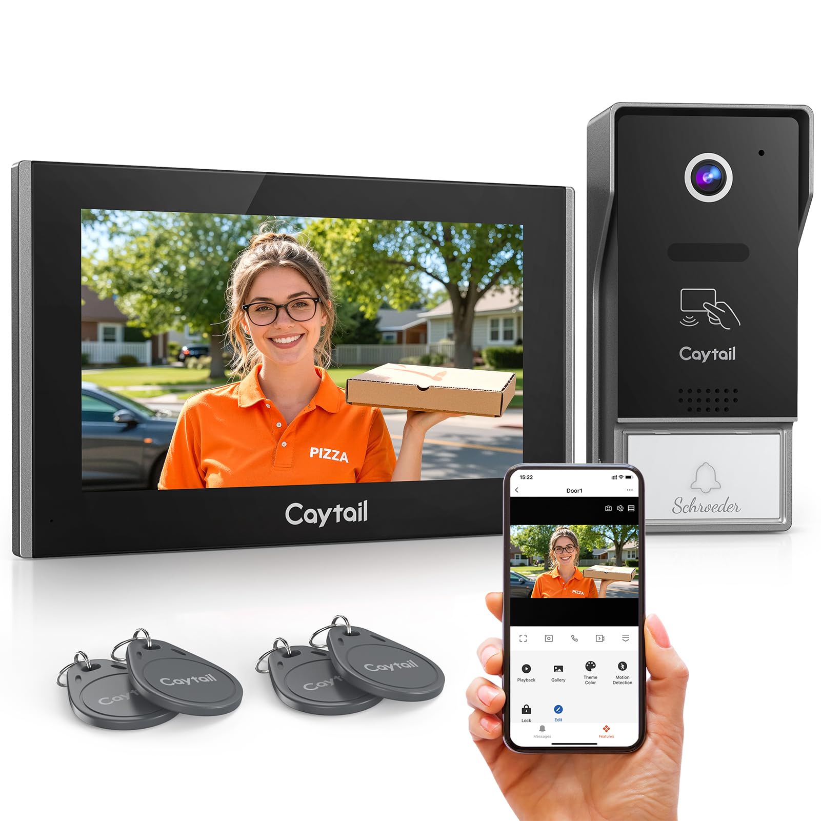 Videoportero WiFi 2 Hilos, 7" IPS Touchscreen, WiFi6 Dualband, 1080P HD Timbre Video Sistema Intercomunicador, Detección Humana, Tuya App, RFID, Apertura Remota, IP65