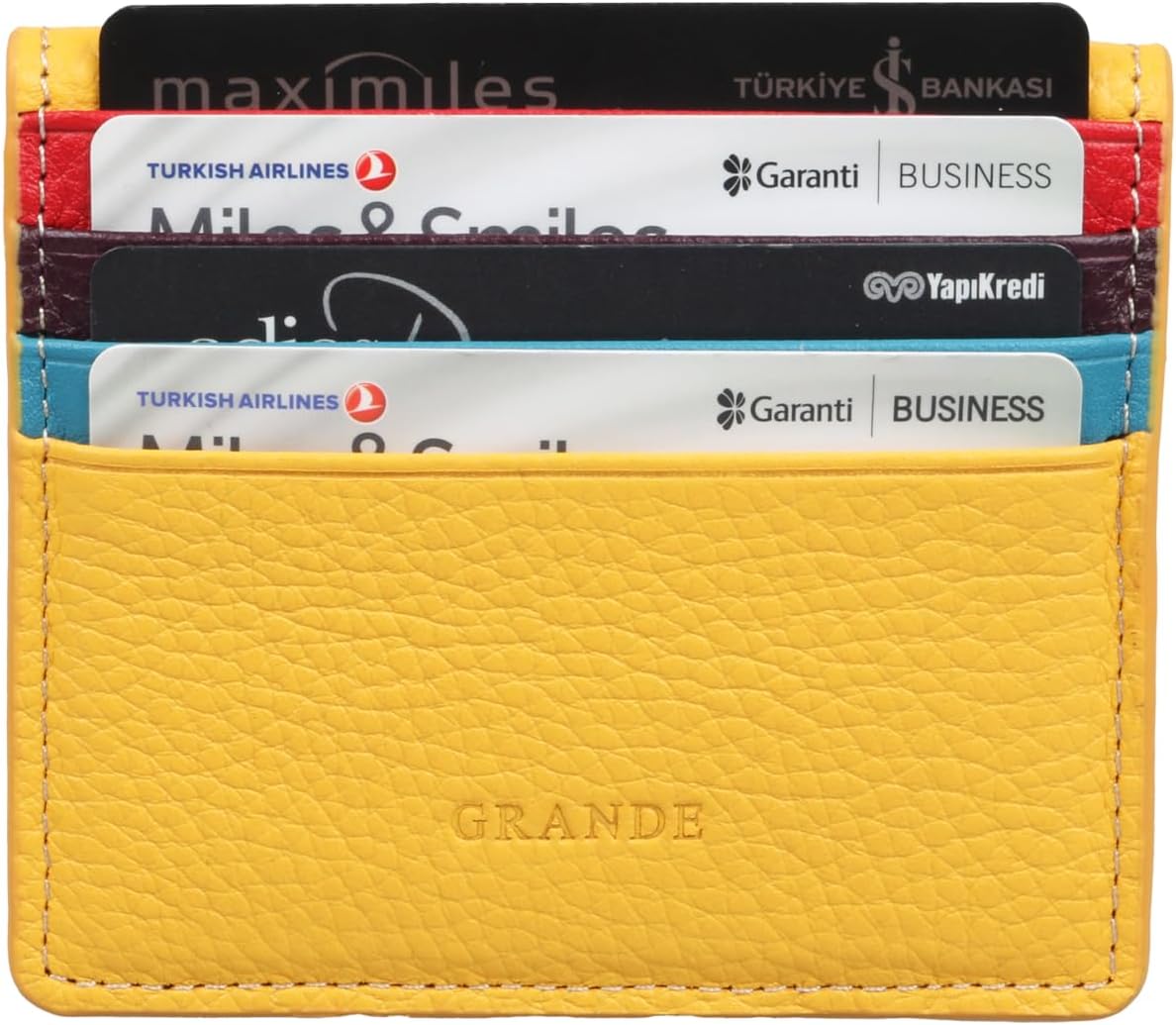 grande 762 Genuine Leather Card Holder For Men Slim Minimalist Card Case Small Magnetic Wallet - Yellow Multicolor - Image 7