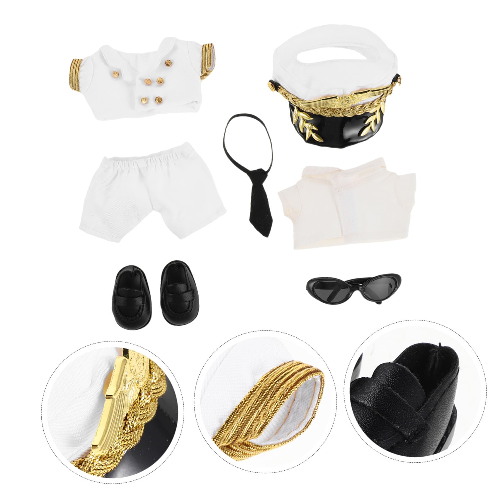 WOONEKY Conjunto de Disfraz de Capitán Ropa de Piloto para Muñeca Traje de Capitán Kawaii Ropa Reutilizable para Pequeñas Figuras de Peluche para Fiestas