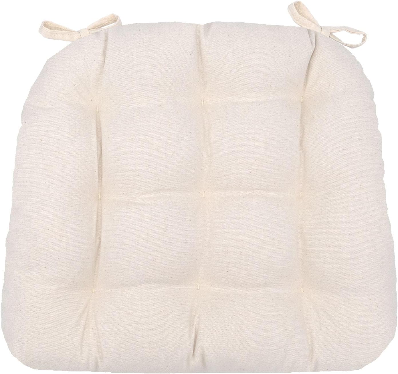 Barnett Home Decor Cotton Duck Natural Dining Chair Pad with Ties - Size Medium Size 18 Chair Pad Jumbo - Latex Foam Fill - Machine Washable, 100% Cotton, Made in USA (Ivory)