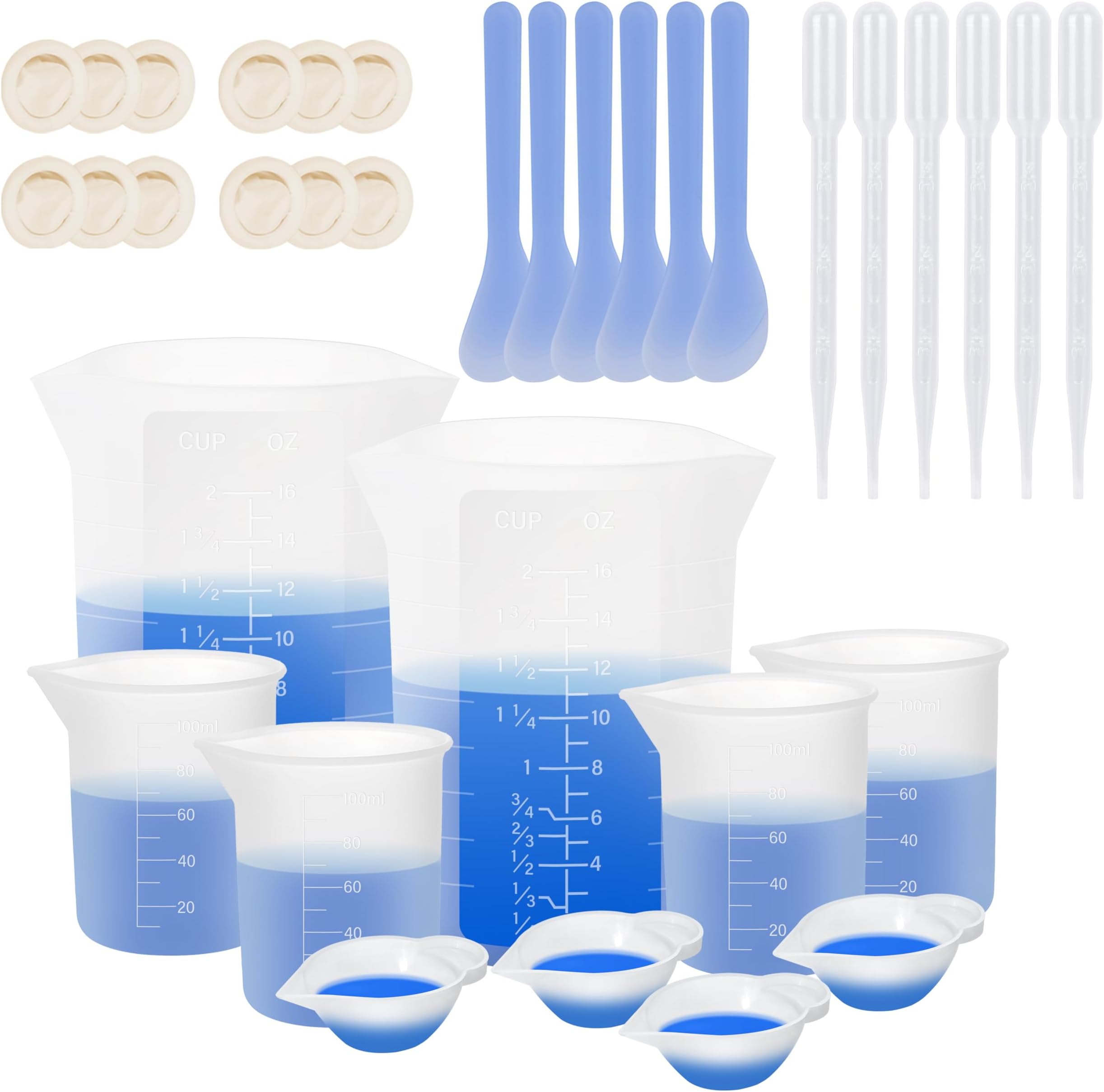 KISREL Silicone Measuring Cups for Resin, Resin Supplies with 2PCS 450ml and 4PCS 100ml Silicone Cup, Resina Mixing Cups, Stir Sticks, Epoxy Mixing Cup